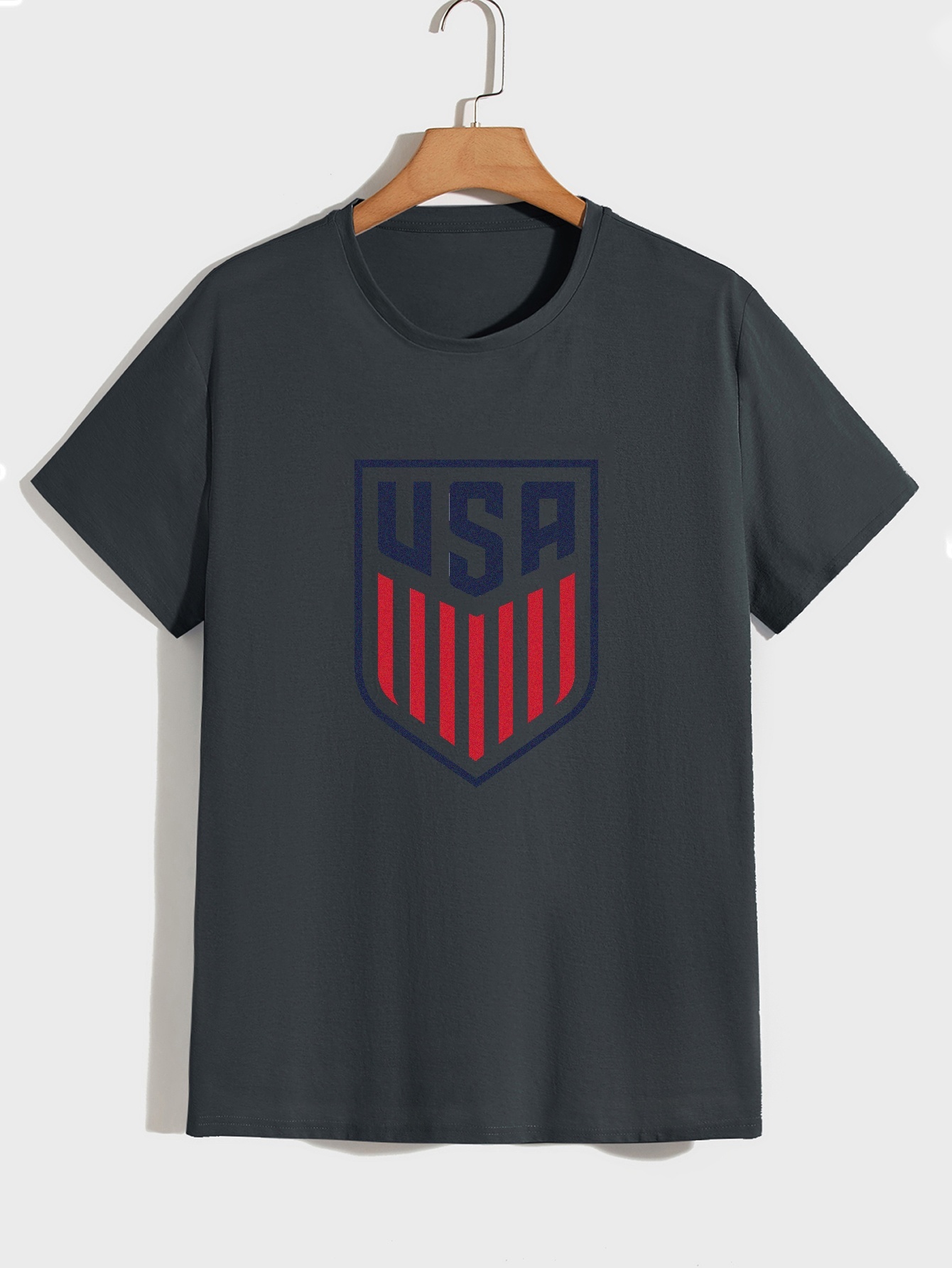 Men's Usa Football Print Short Sleeve Top, Casual High Stretch