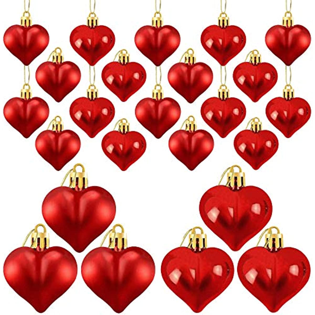 24 قطعة ، زخارف على شكل قلب لعيد الحب ، كرات قلب لامعة وغير لامعة لتعليق الزينة لعيد الحب والزفاف والذكرى السنوية وحفلات المنزل
