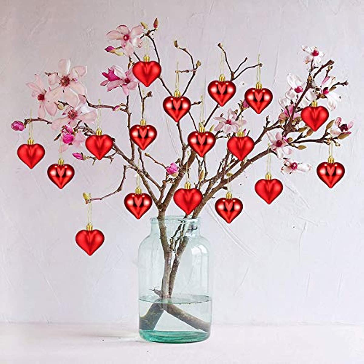 24 Stück, Valentinstag Herzförmige Ornamente, glänzende und matte Herzkugeln hängende Dekorationen für Valentinstag Hochzeit Jubiläum Home Party Dekor