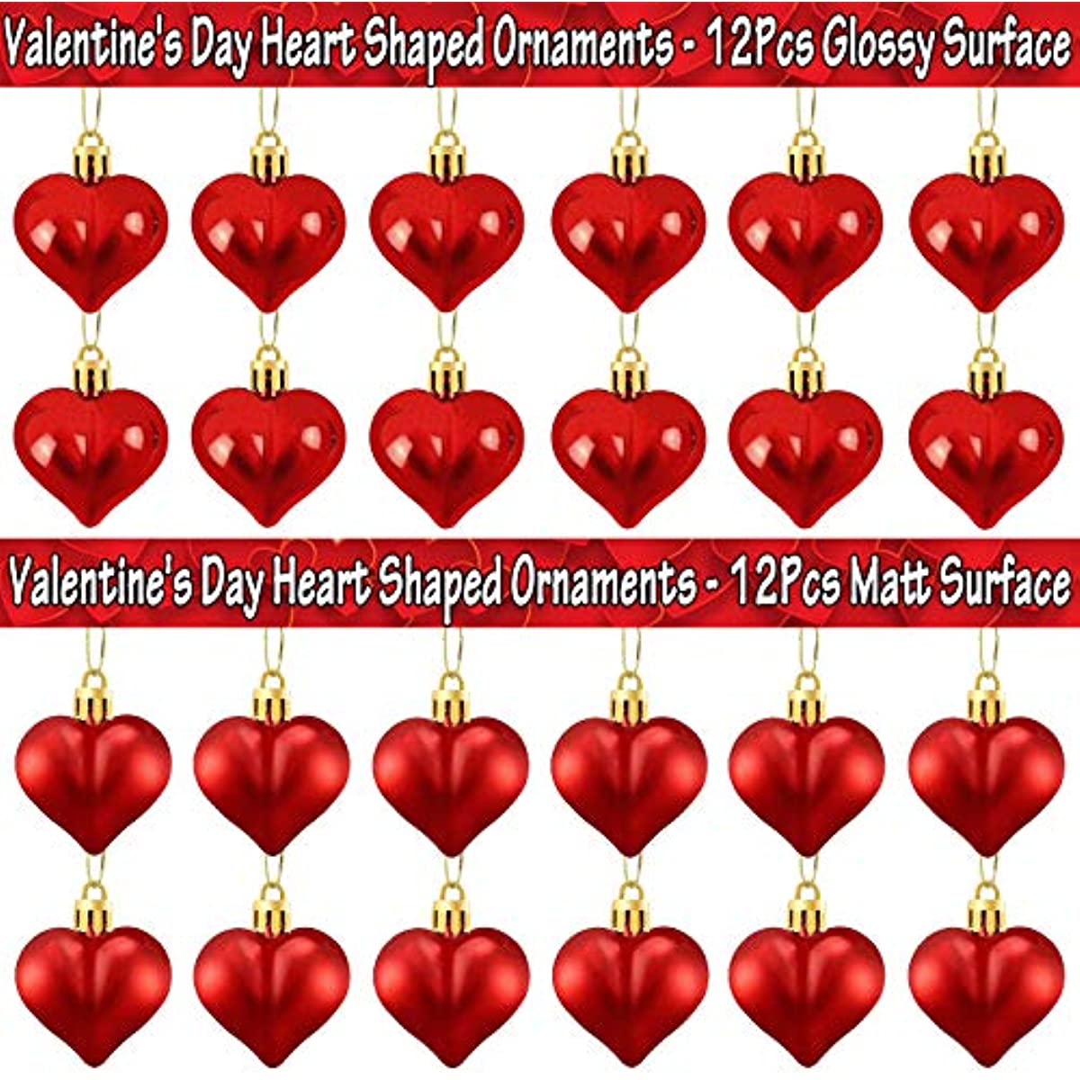 24 Stück, Valentinstag Herzförmige Ornamente, glänzende und matte Herzkugeln hängende Dekorationen für Valentinstag Hochzeit Jubiläum Home Party Dekor