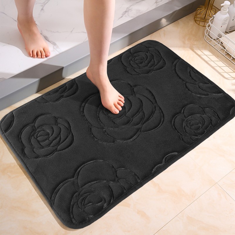 Set of 2 Floral Bath Rugrustic Anti Slip Floor Matflower Black Non Slip  Door Carpetplant Solid Machine Washable Rug for Bathroom 