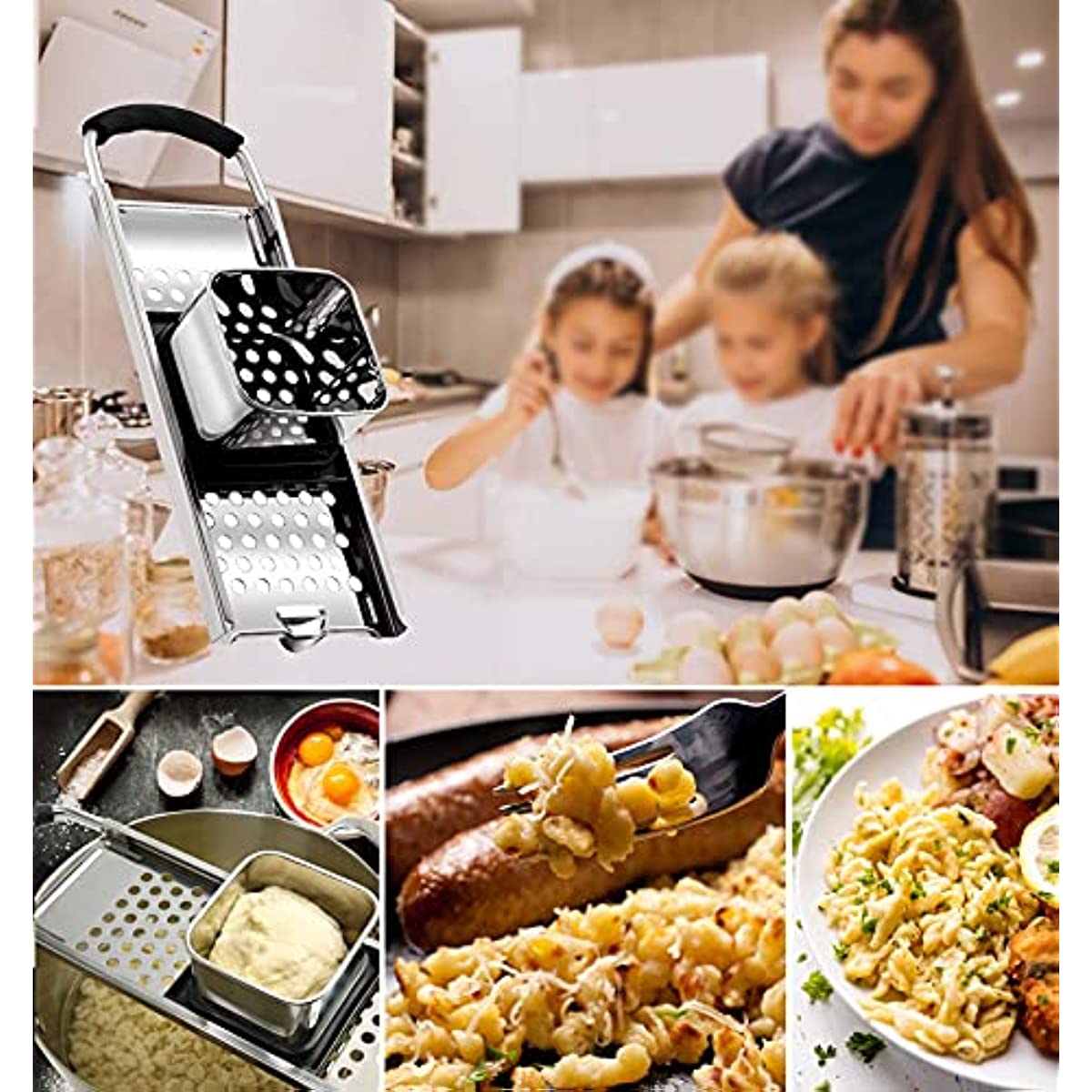 1pc comfortable stainless steel spaetzle maker with safety pusher and rubber grip handle perfect for making noodles and dumplings