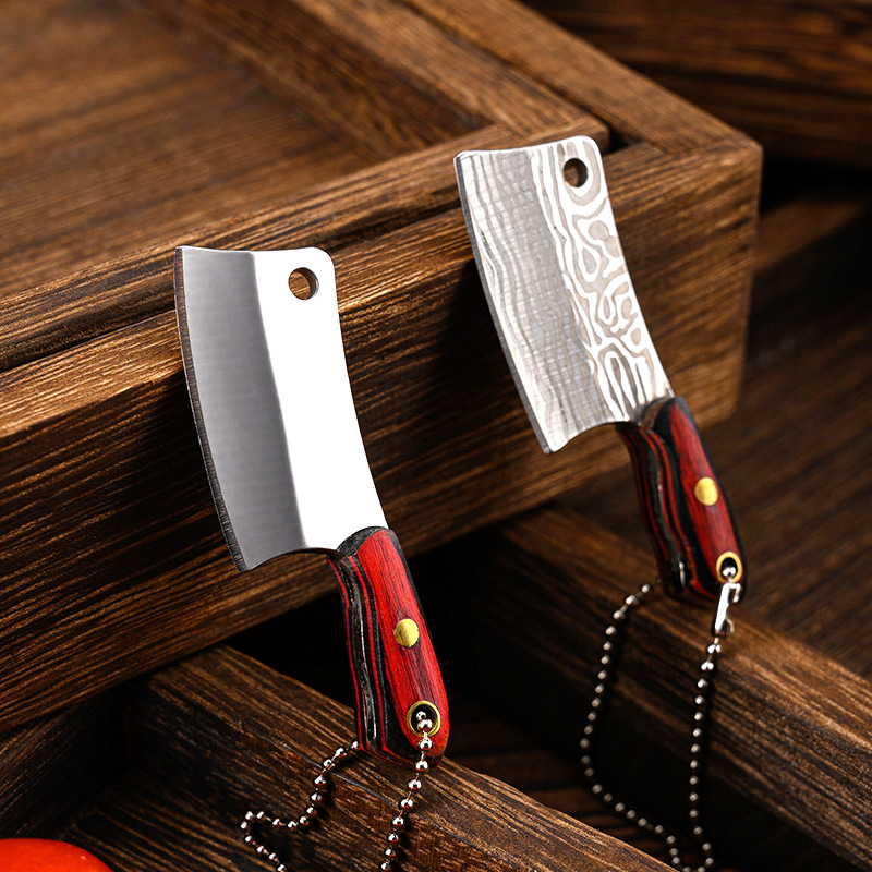1pc Stainless Steel Keychain Axe Pocket Knife, EDC Package Box Opener,  Hatchet Chopper With Wood Handle