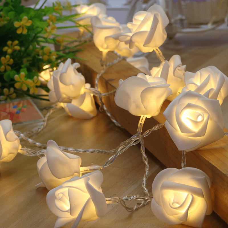 1pc, Rose Flower String Lights 20LEDs Battery Operated Artificial Bouquet Wedding Christmas Valentine Decoration Garland