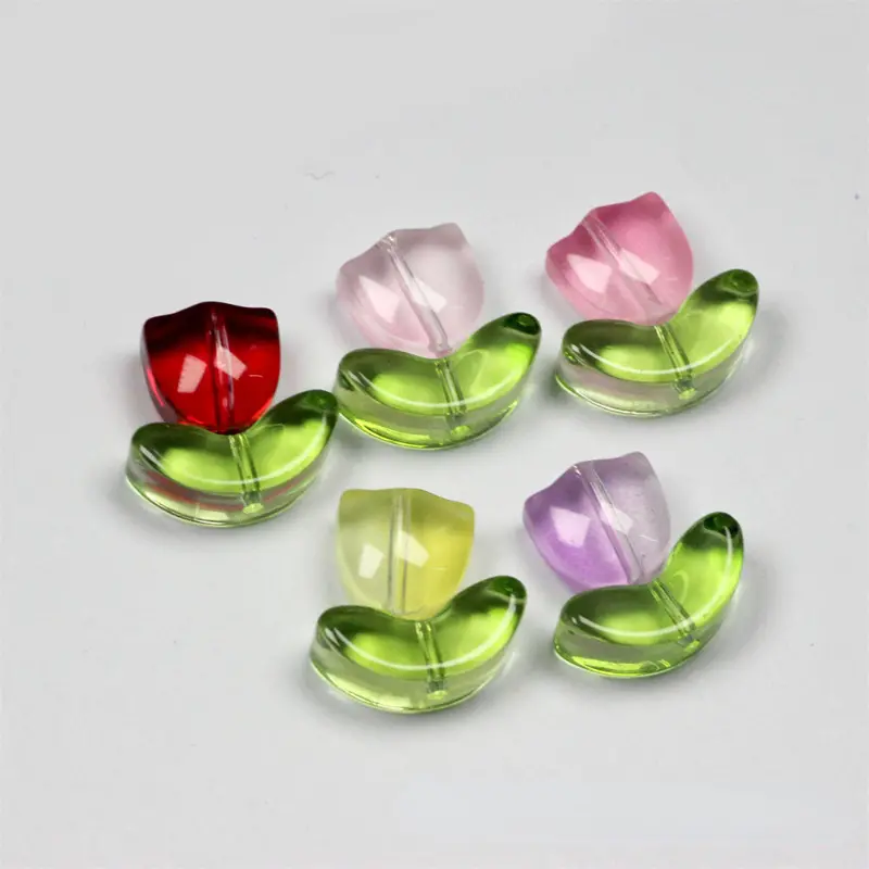 D2 Glass Tulip Flower Leaf Small Boat Beads Glass Beads Diy - Temu