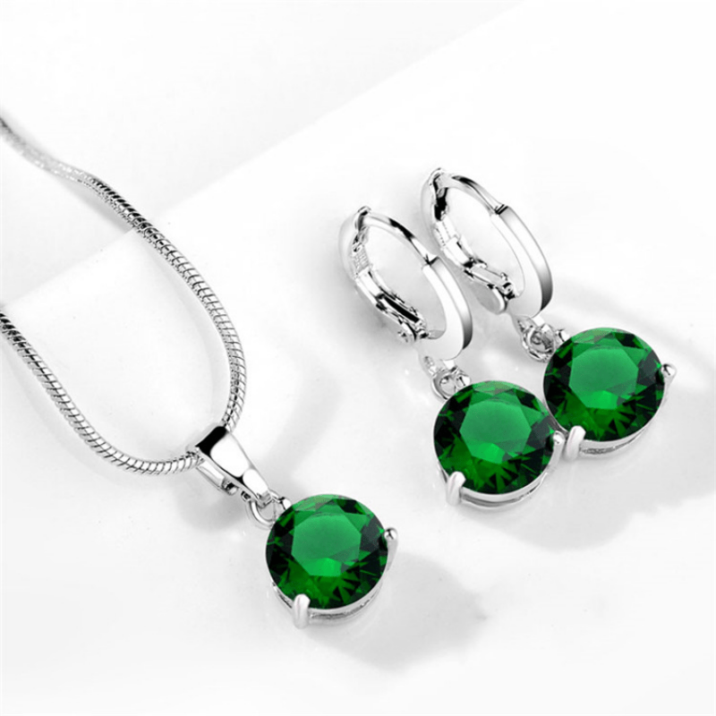 3pcs earrings plus necklace elegant jewelry set silver plated inlaid rhinestone suitable for evening party perfect chrismas birthday gift for female china green 19