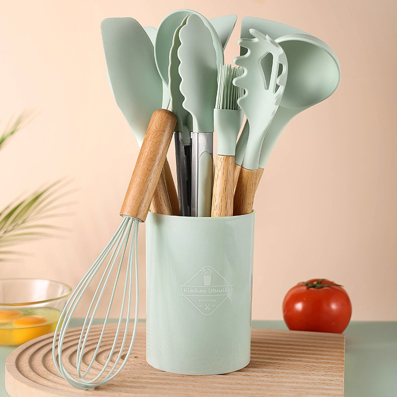 Wooden Handle Silicone Kitchenware Storage Bucket Set - Temu