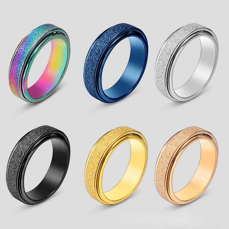 Fashionable Minimalist French-Style Rotatable Frosted Multicolor Relax Ring for Men and Women, Party Ring
