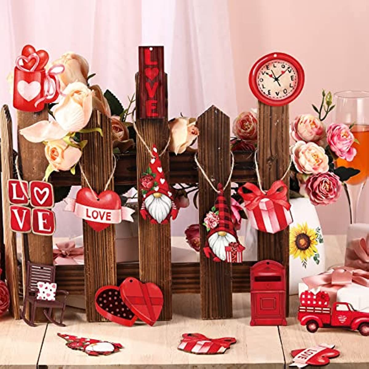 12 Piezas Decoraciones Para El Día De San Valentín Adornos De Madera Para  El Día De