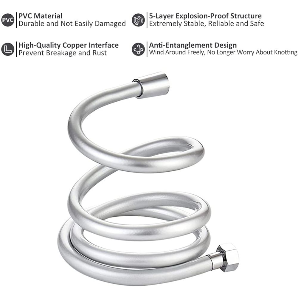 4.92ft Flexible PVC Shower Hose Universal Interface Bathroom Accessory
