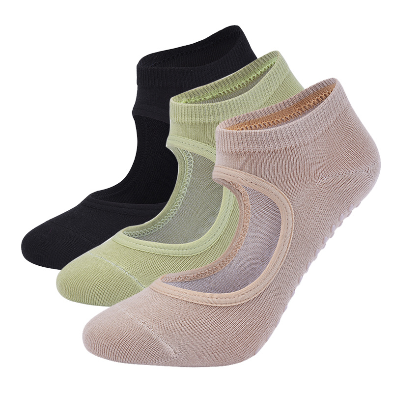 Ladies' Solid Color Backless Grip Socks Yoga Ankle Sports Socks
