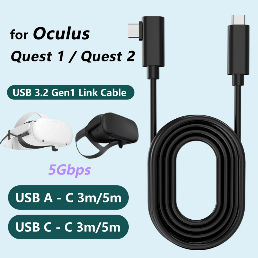 CBUS 16ft Link Cable for Meta Quest 3, Oculus Quest 2 - USB 3.2 Gen 1 USB-C  to USB-A Right Angle Type-C to Type-A 