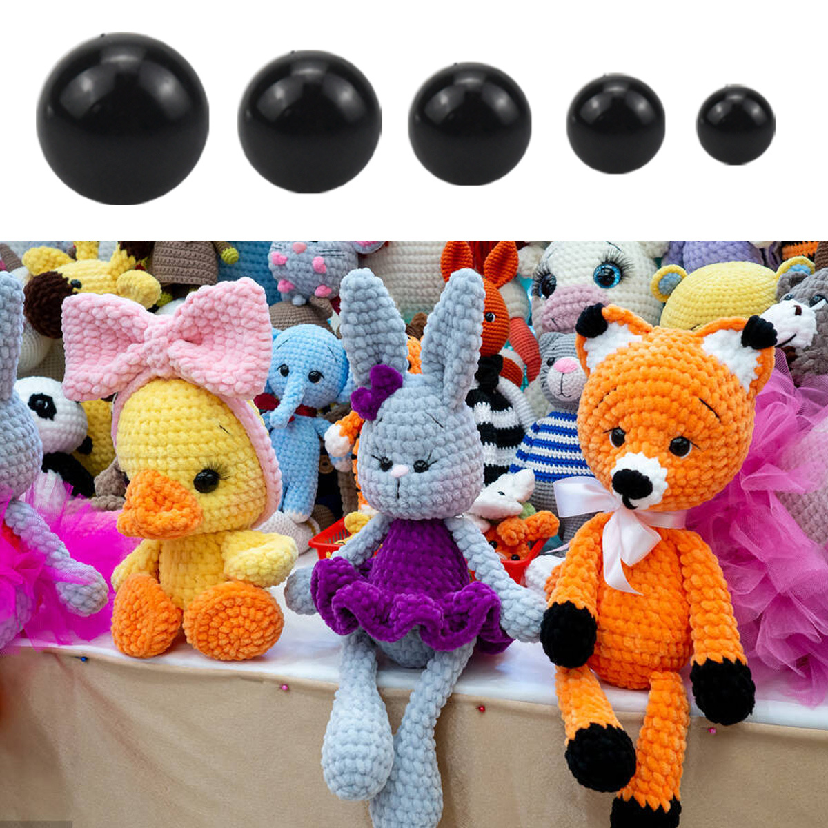 Safety Eyes for Crochet Plastic Colorful with Washers Black