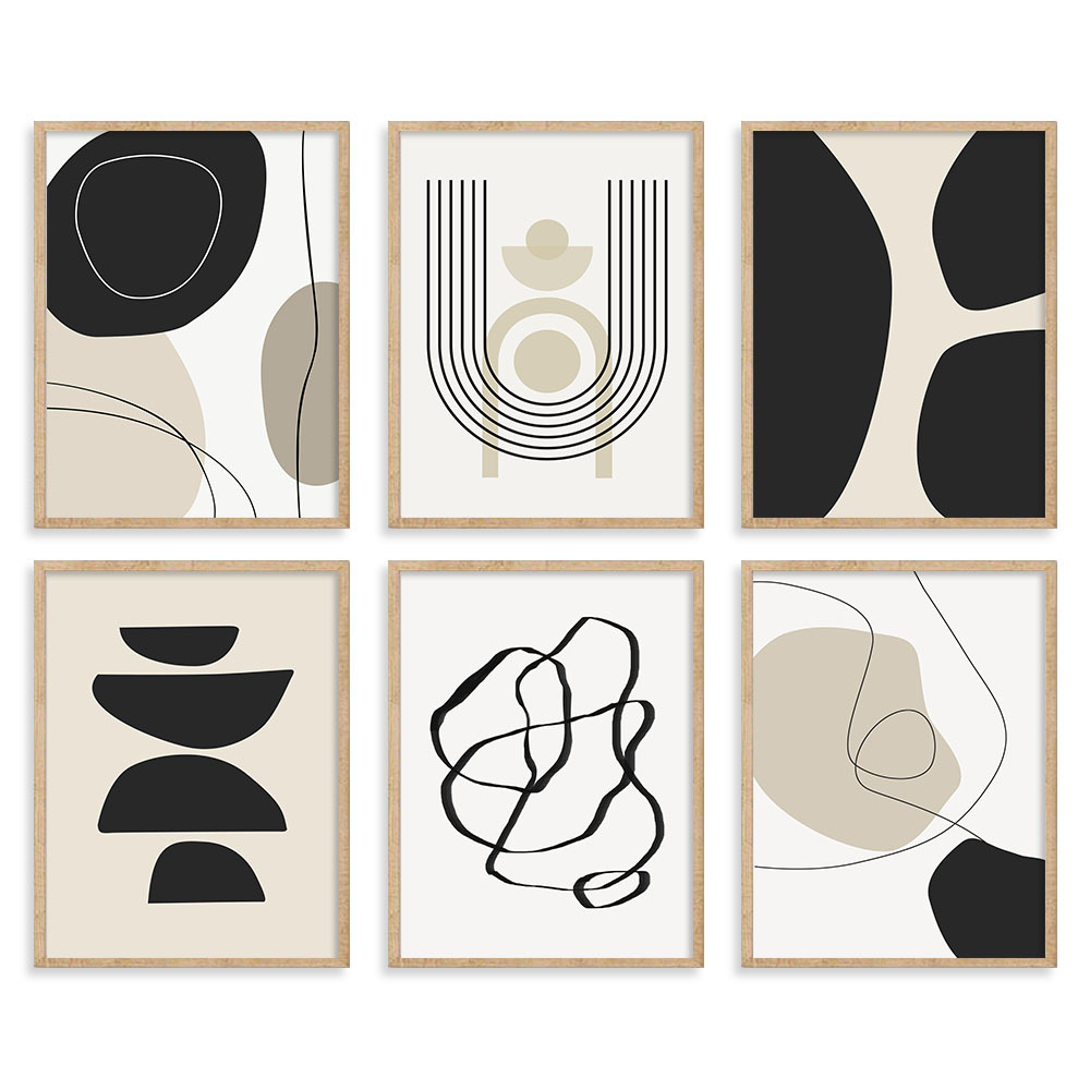 Abstract Geometric Line Black Beige Wall Art Posters Canvas - Temu