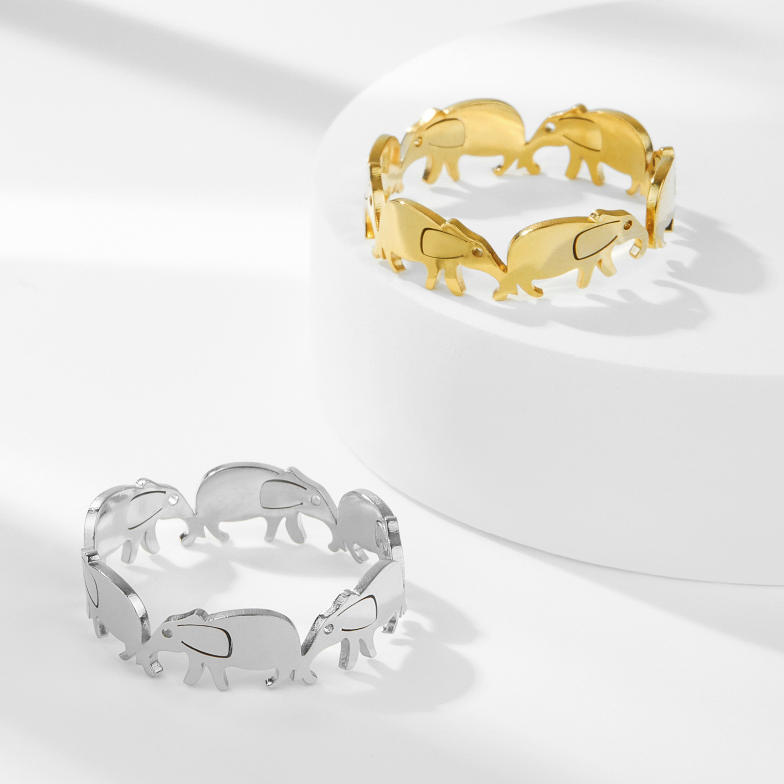 Lovely Elephant Open Ring For Men Stainless Steel Adjustable Ring