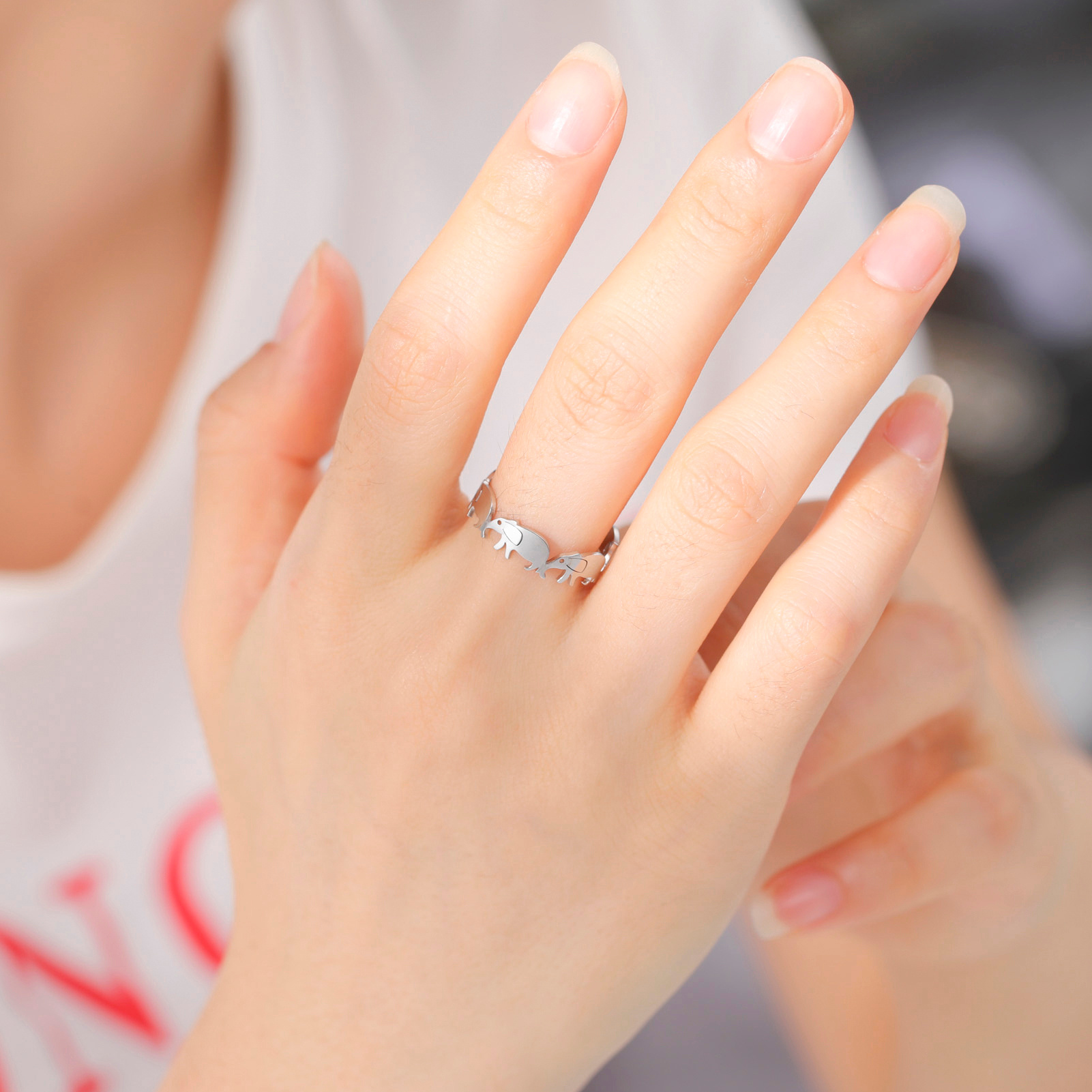Lovely Elephant Open Ring For Men Stainless Steel Adjustable Ring