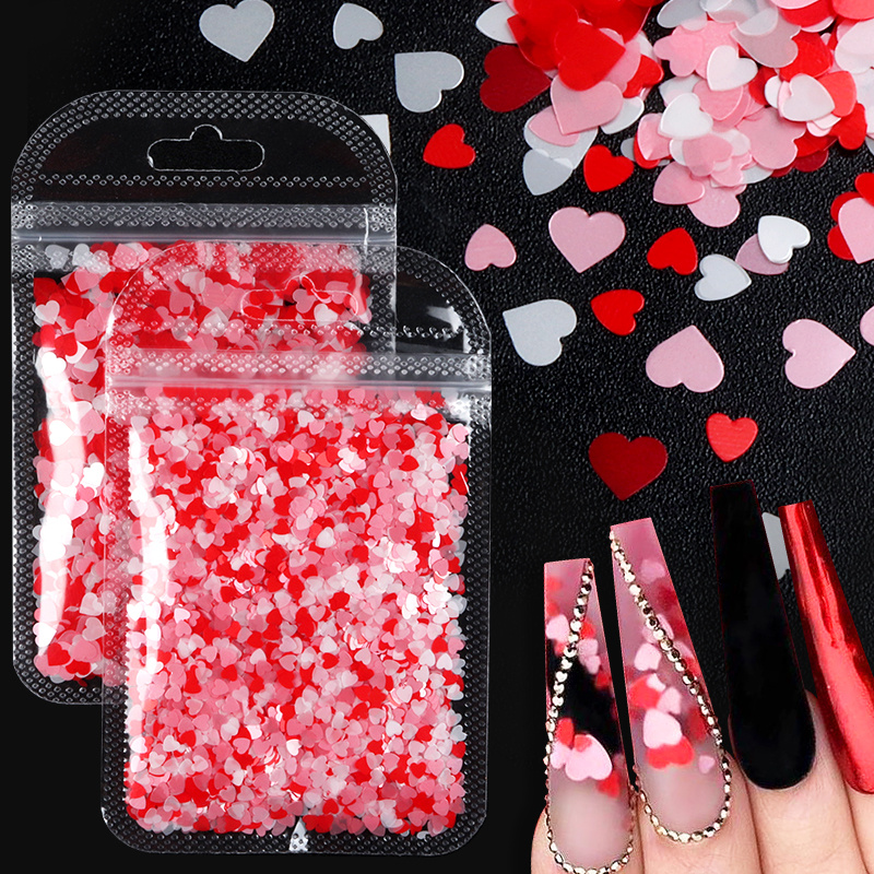 Amazon.com: Heart Nail Art Glitter Sequins Heart Valentines Nail Art  Sticker Decals Laser Love Heart Glitter Flakes for Manicure Make Up DIY Nail  Decoration : Beauty & Personal Care