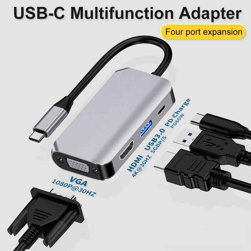ADAPTADOR TIPO C A HDMI + USB3.0 + VGA + AUDIO + PD –
