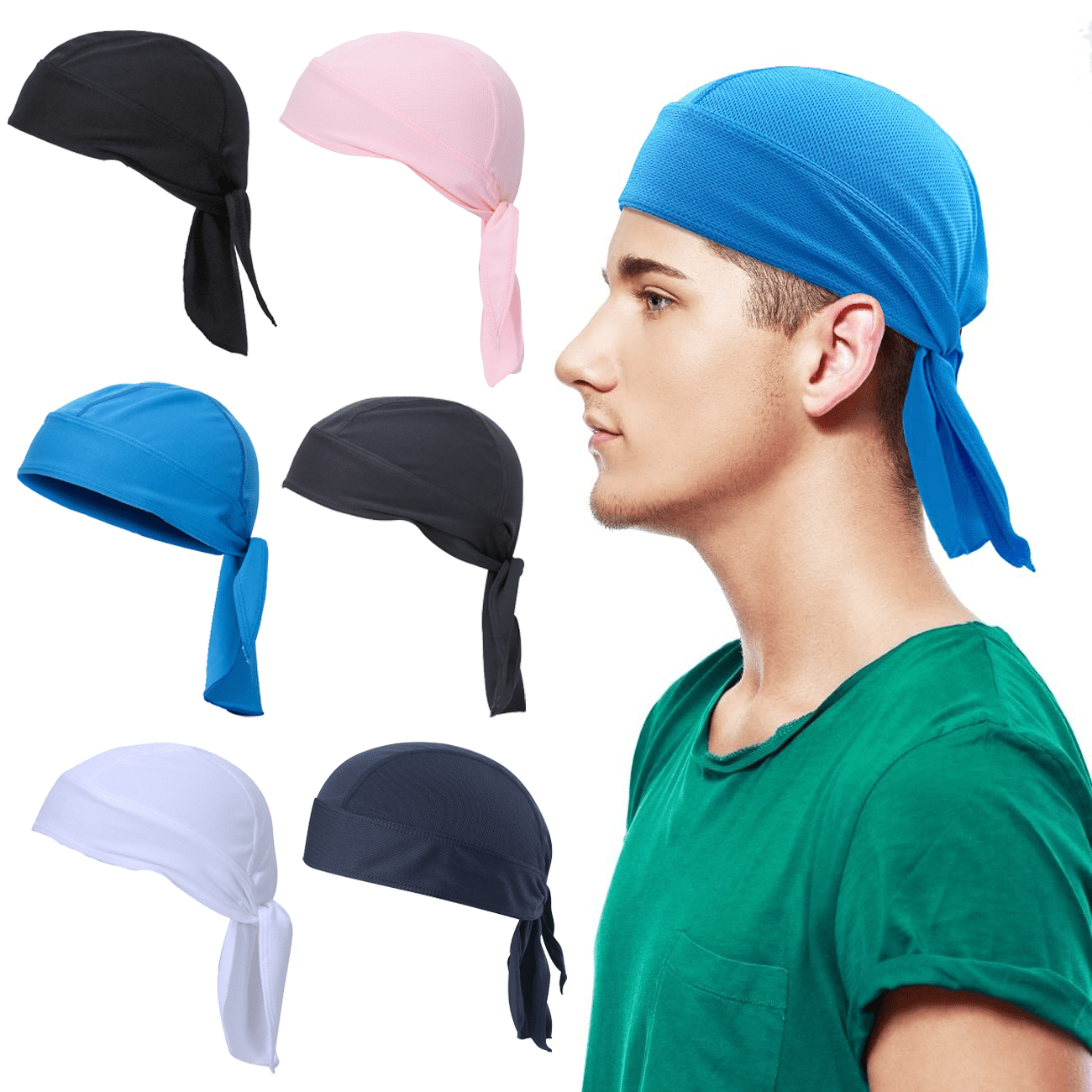2 Pack Men Quick-Dry Skull Cap Sweat Beanie Hat Cycling Do-Rags Workout Cap