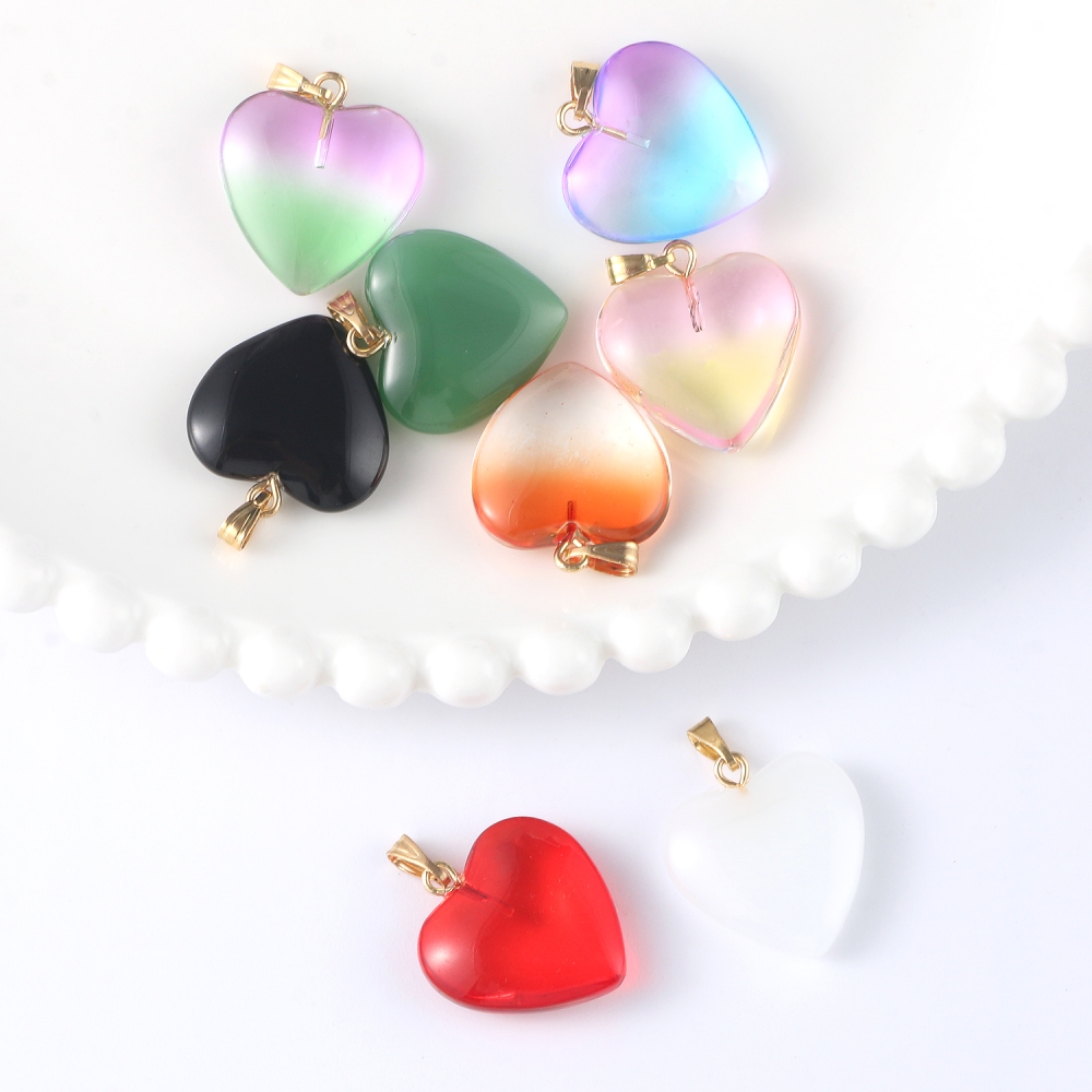 10pcs/lot Love Heart Charms Pendant 18x19mm Resin Colorful Heart Shape Charms for DIY Necklace Bracelets Keychain Jewelry, Jewels Making Findings