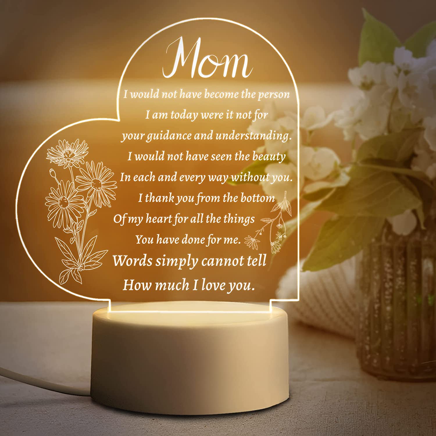 Mothers Day Gifts, Gifts for Mom, Birthday Gifts for Mom from Daughter Son,  Best Mom Ever Gifts for Thanksgiving, Christmas, Engraved Night Light Gifts  for Mom Who Has Everything, Bonus Mom, Stepmom 