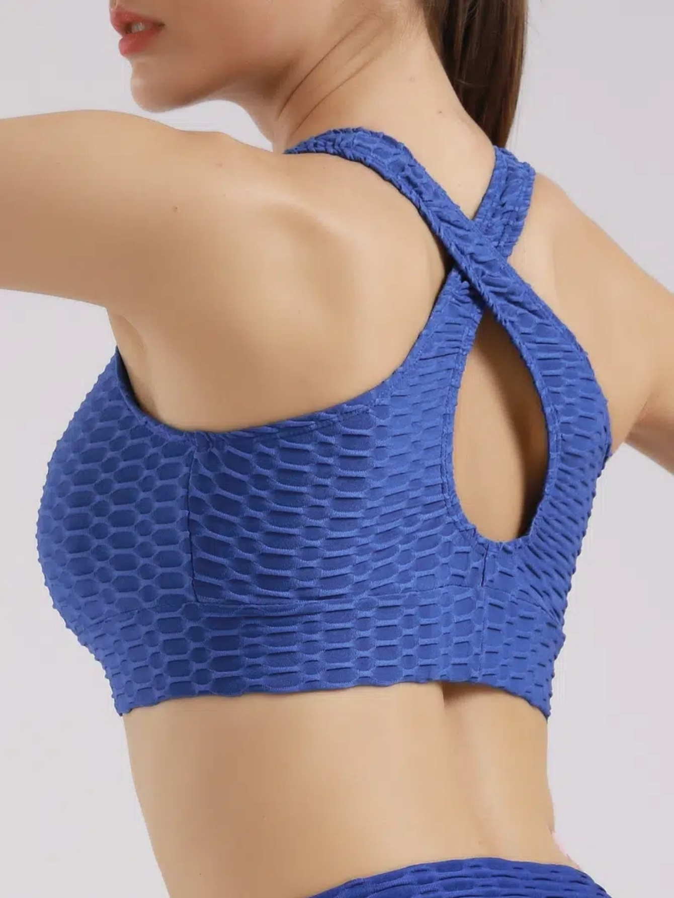 Solid Halter Neck Sleeveless Sports Bra Textured Honeycomb - Temu