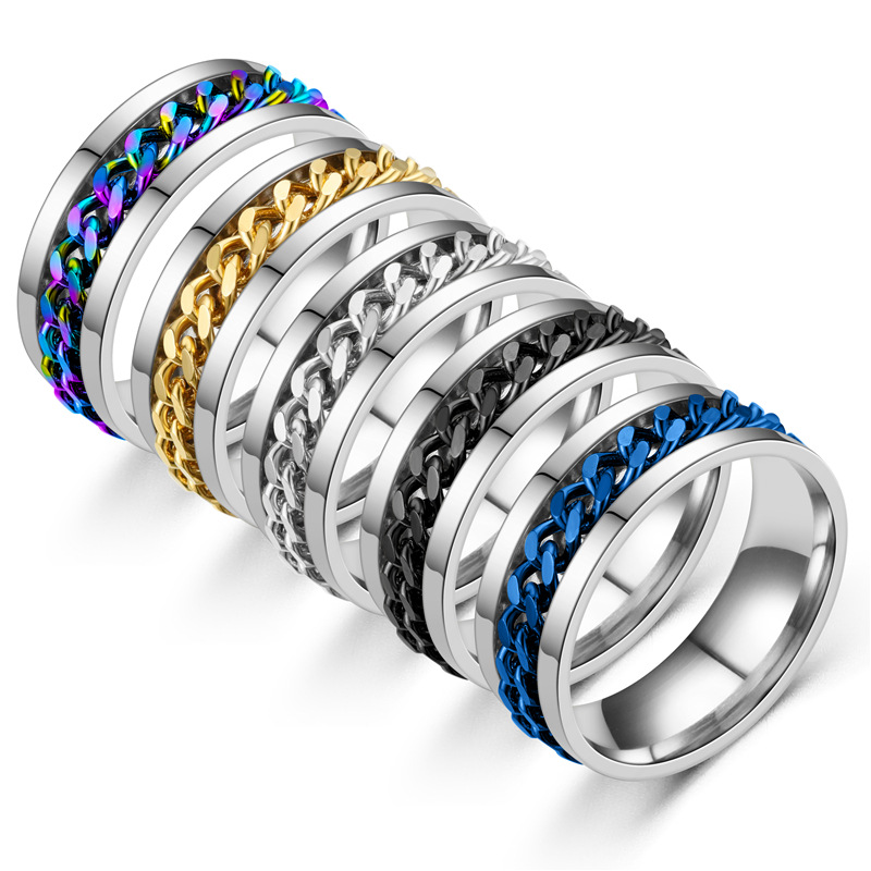 Men's Stainless Steel Ring Set Rotatable Decompression Ring - Temu