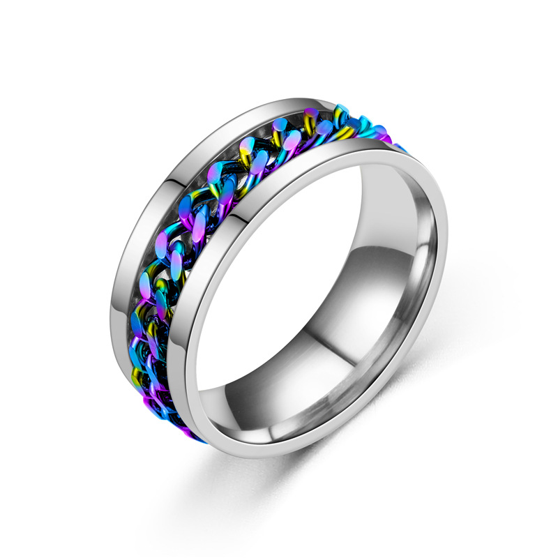 Fashion Multi Color Stainless Steel Rings Men's Chain - Temu