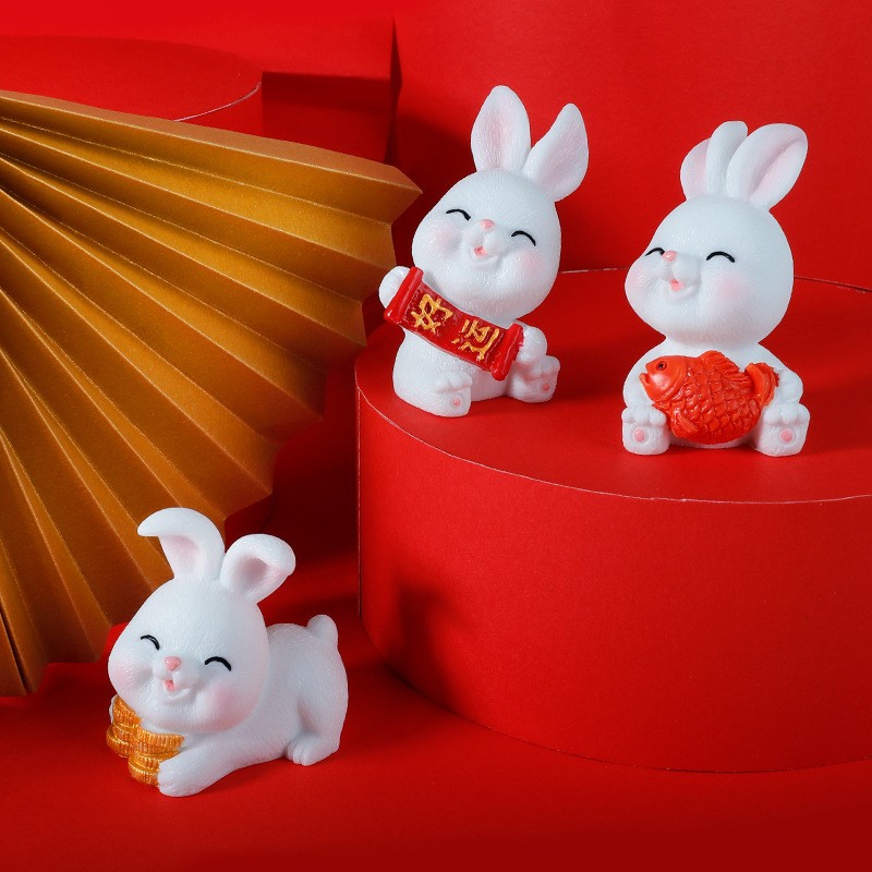 Lunar New Year - keychain rabbit with heart cotton white