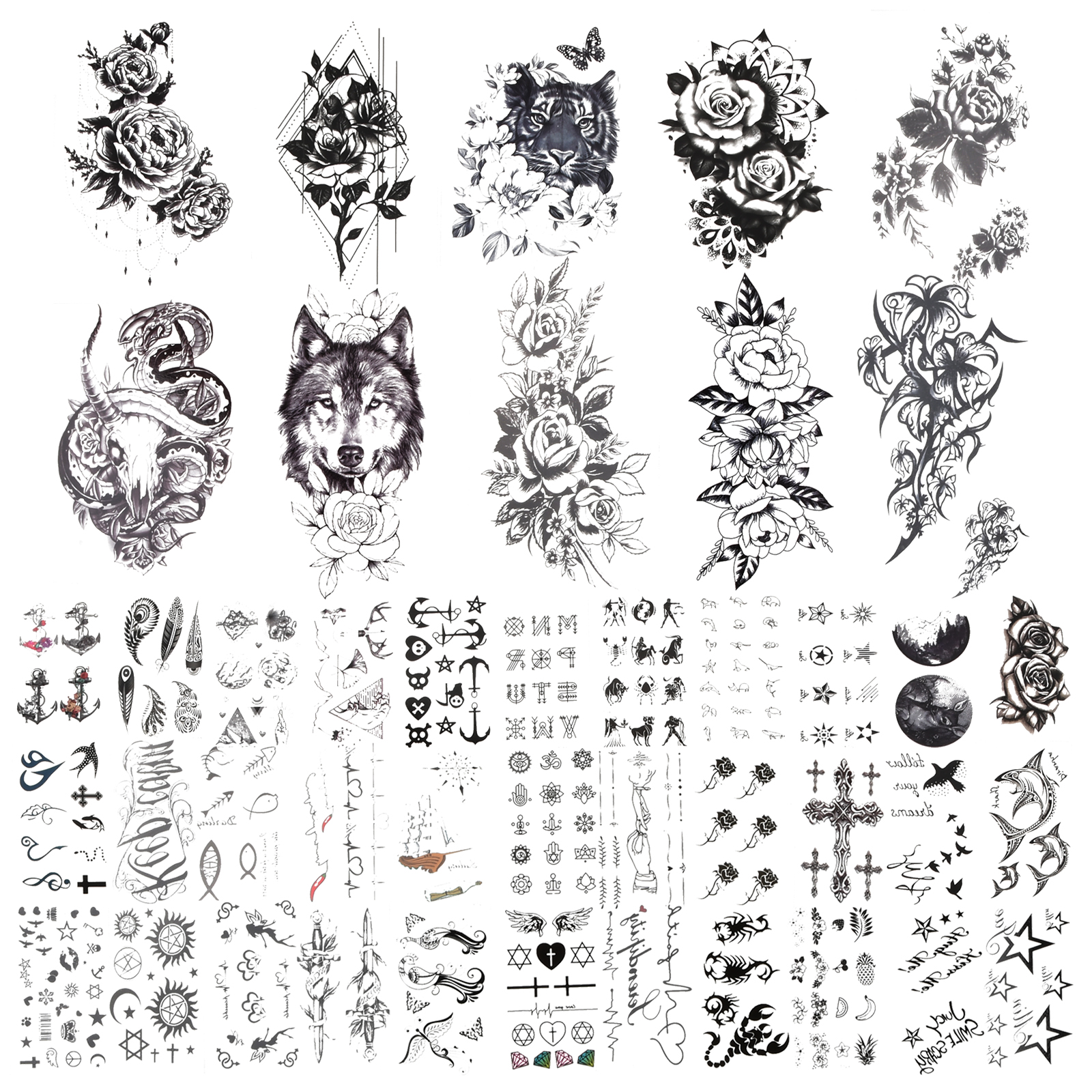 Long-Lasting Animal, Plant, and Abstract Temporary Tattoos - 43 Sheets of Realistic Stickers for a Unique and Lasting Look