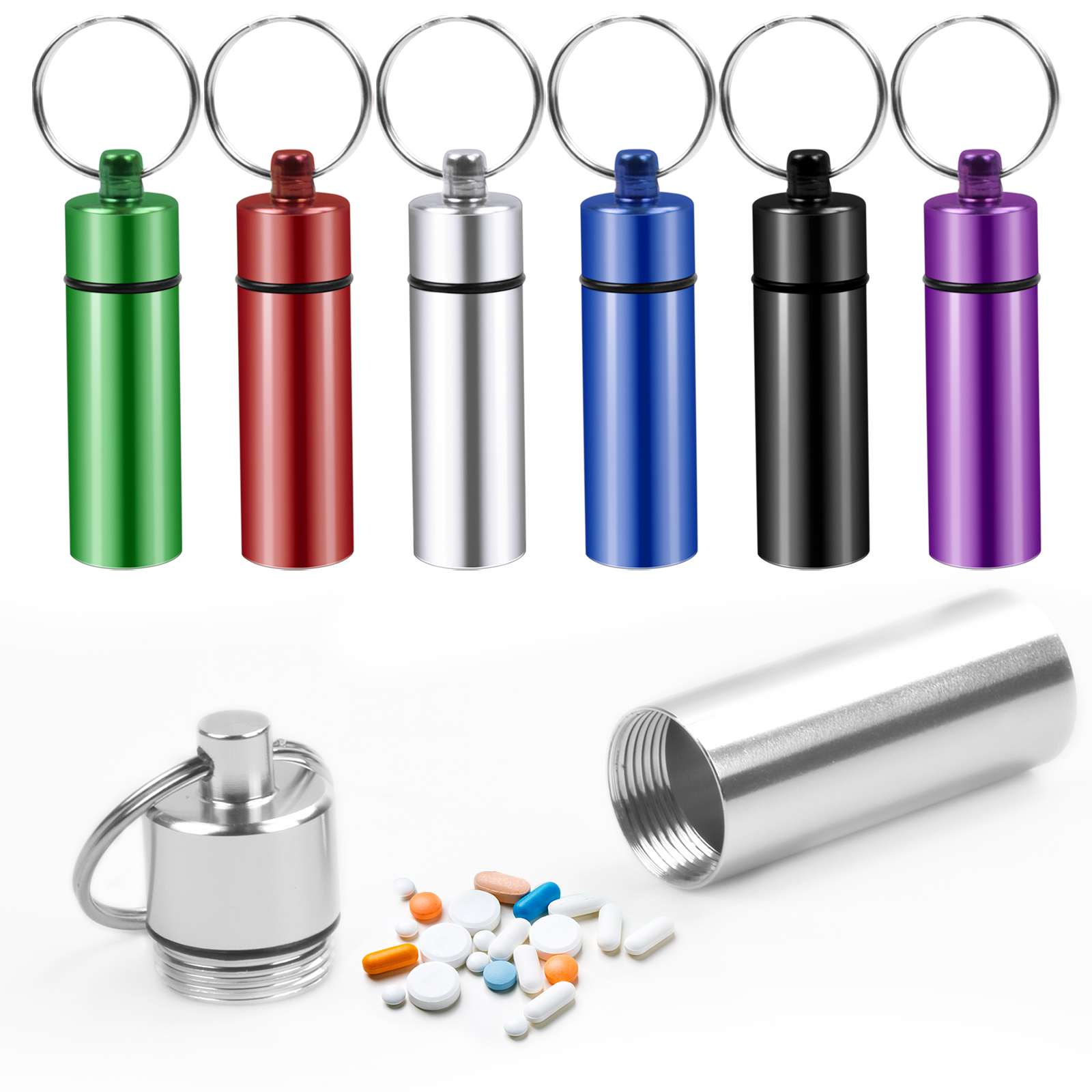 Small Portable Pill case Keychain, Metal Pocket Pill Boxes for