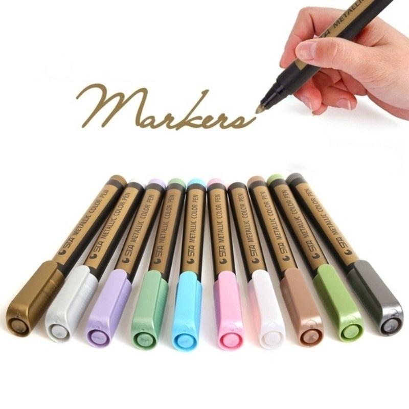 10PCS Medium Tip Metallic Marker Pens Set for Black Paper, Rock Painting,  Scrapbooking Crafts, Card Making, Ceramics, DIY Photo