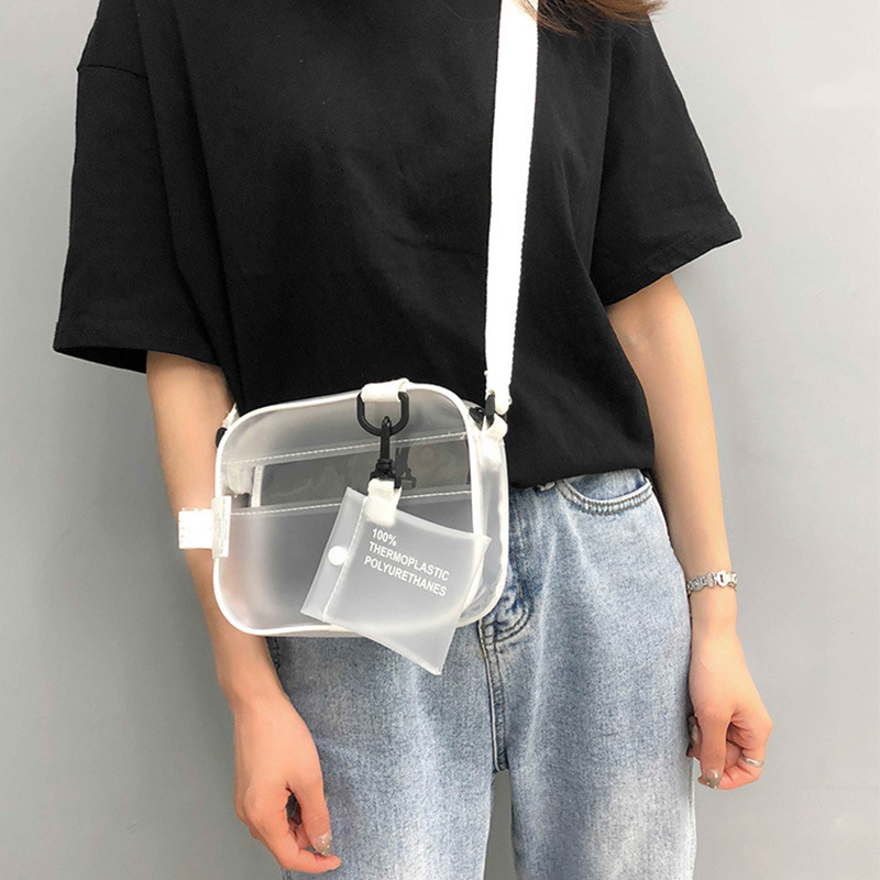 Clear Zipper Square Bag, Casual Shoulder Bag, Transparent Purse