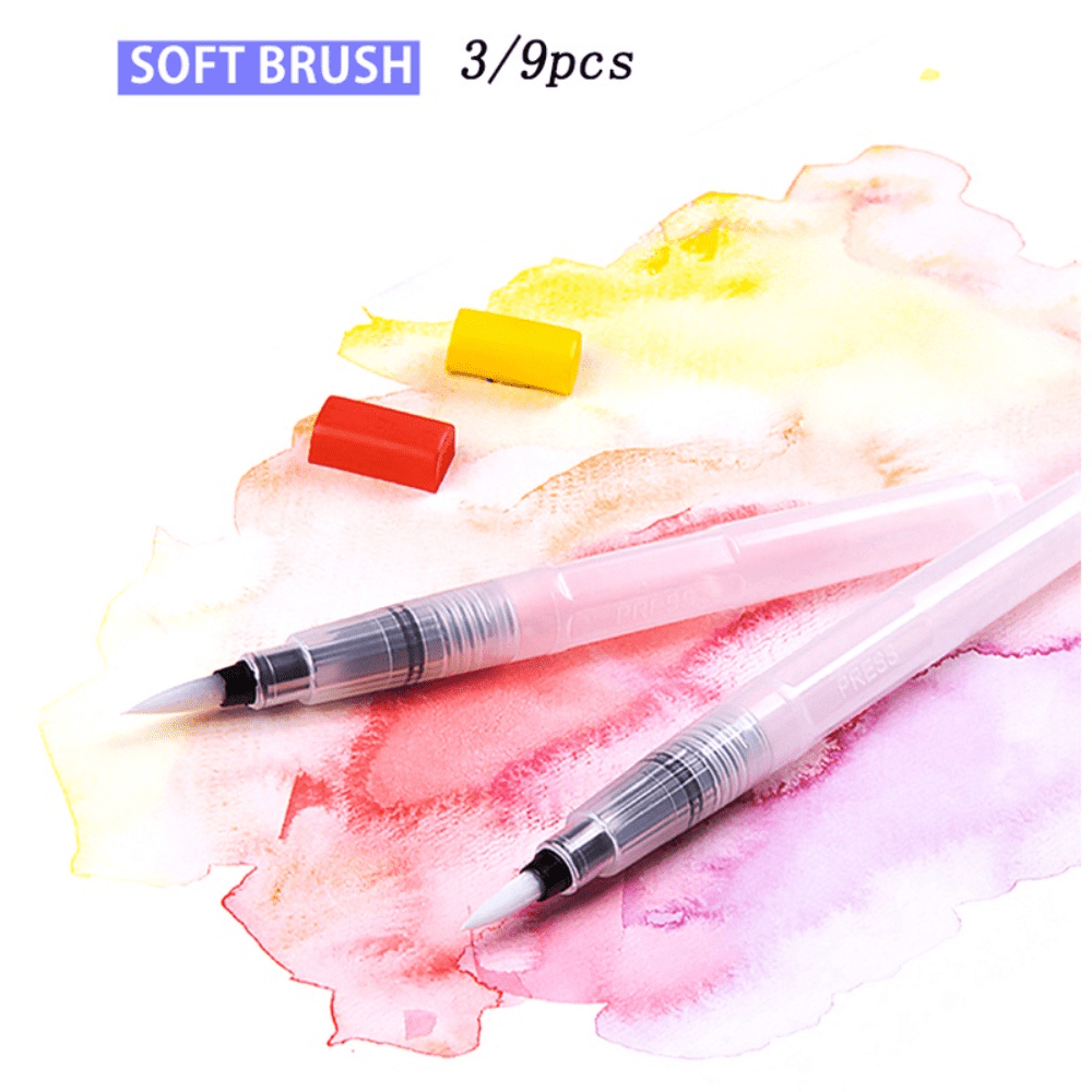 1 Set 6pcs Water Storage Paint Brush Watercolor Brush Pens Water Soluble Color Lead Three Pointed Heads Three Flat Heads (Colorful), Multicolor