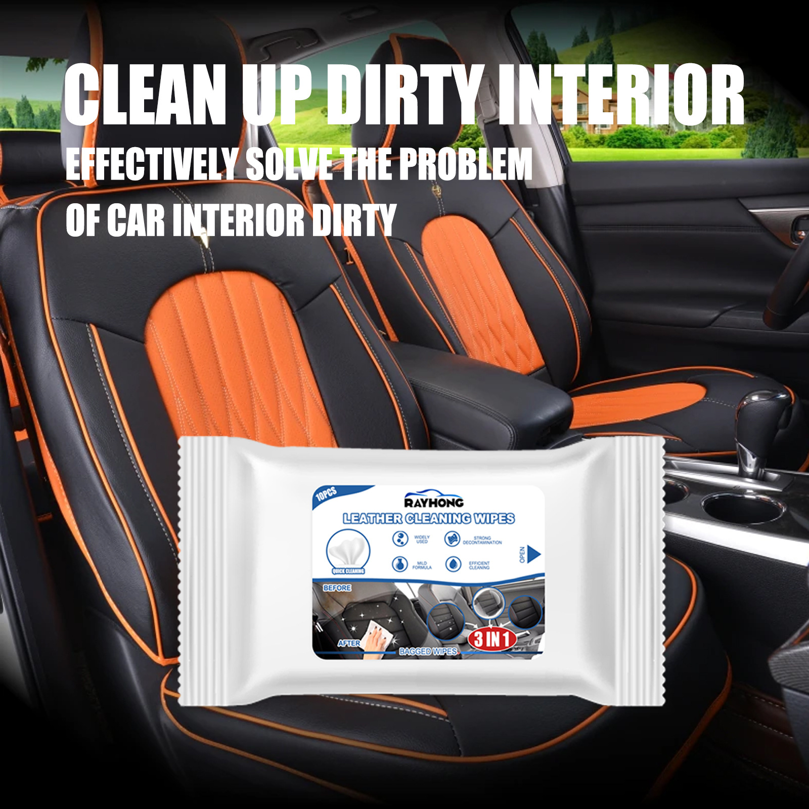 10pcs Universal Car Leather Cleaning Wet Wipes, Non-Washable, Quick Clean  For Car Seat Interior