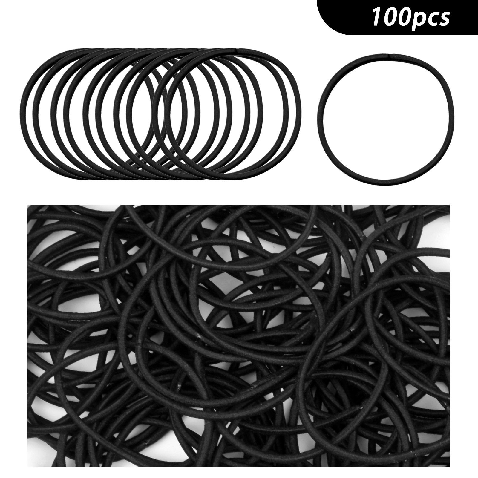 

100pcs Black Elastic Hair Tie Thin Rubber Bands, Ponytail Holders, Hair Accessories For Women