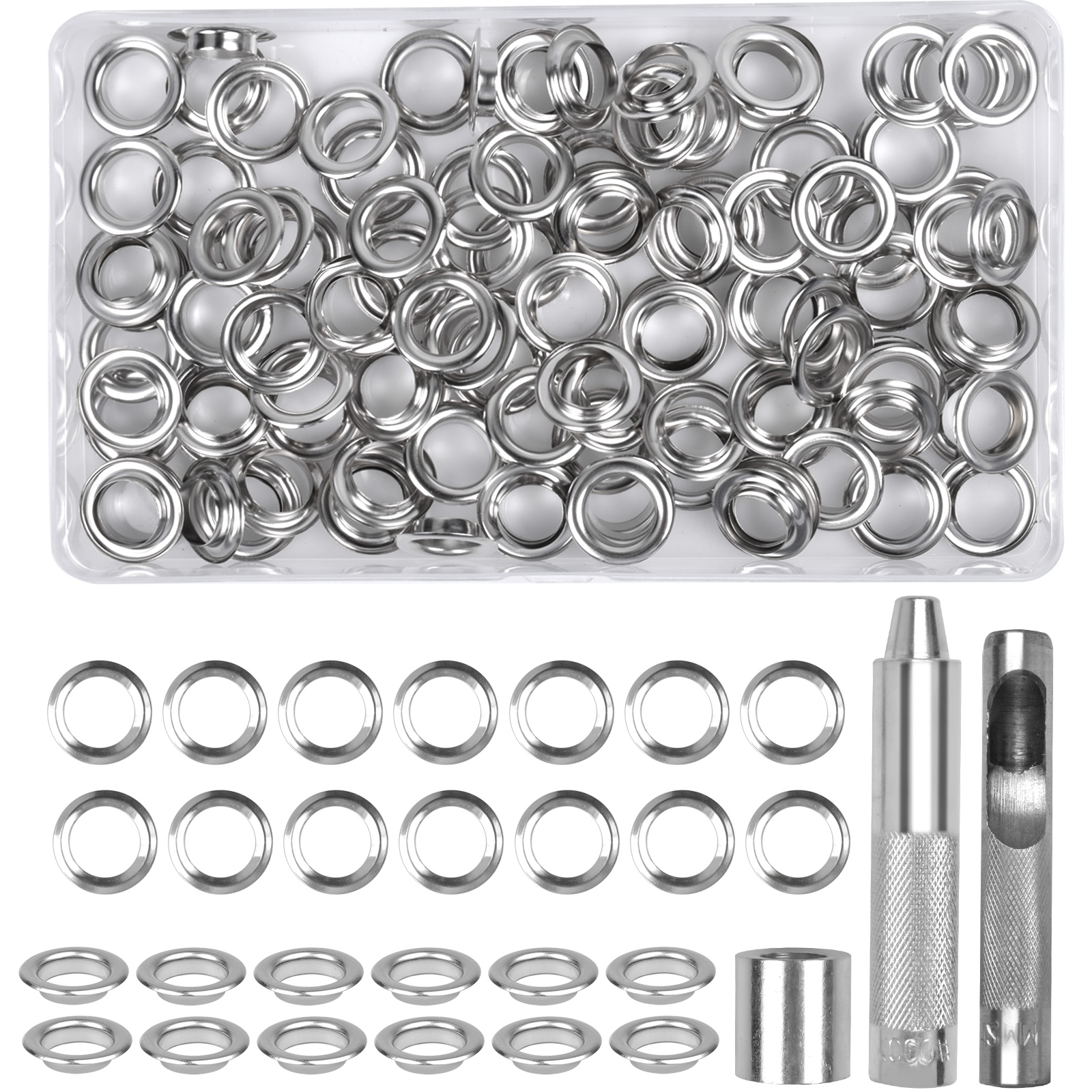 100 Sets Grommet Kit With Eyelets Washers 1/2 Inch 3Pcs