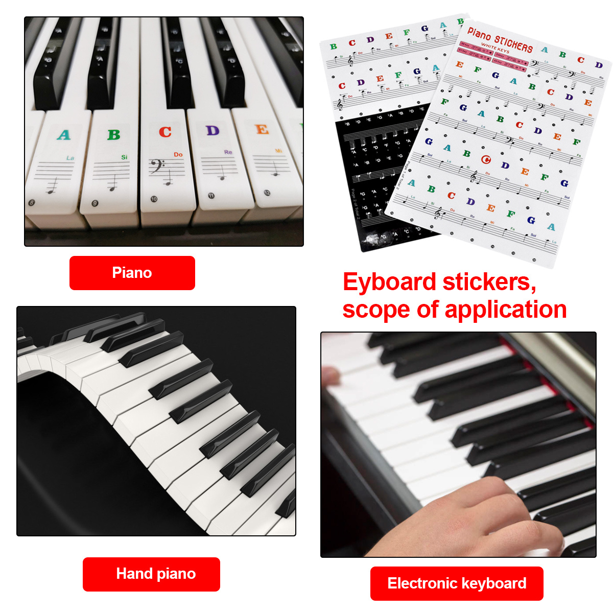 Autocollants de notes de clavier de piano pour touches blanches