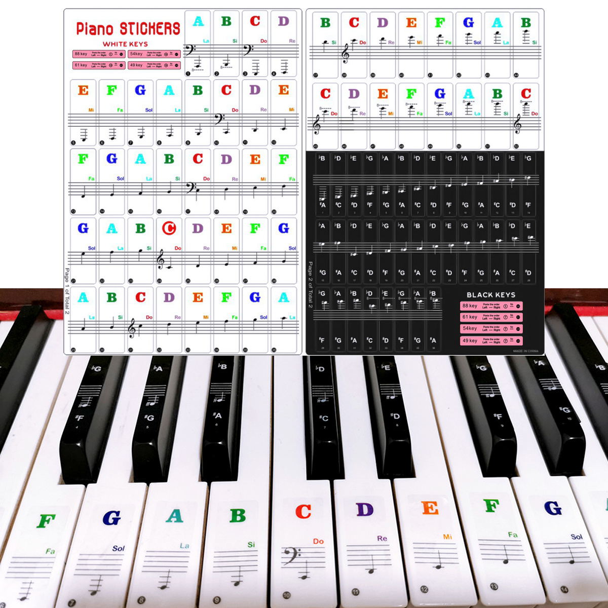 Acheter Tableau de notes de piano à 61 touches, autocollants amovibles  antiadhésifs pour clavier de piano avec portée de musique et numérotés