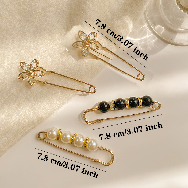 6pcs/set Faux Pearl Brooches For Women Original New Girls Pants Jeans Dress  Clothes Big Change Small Waist Pins Brooch Decoration