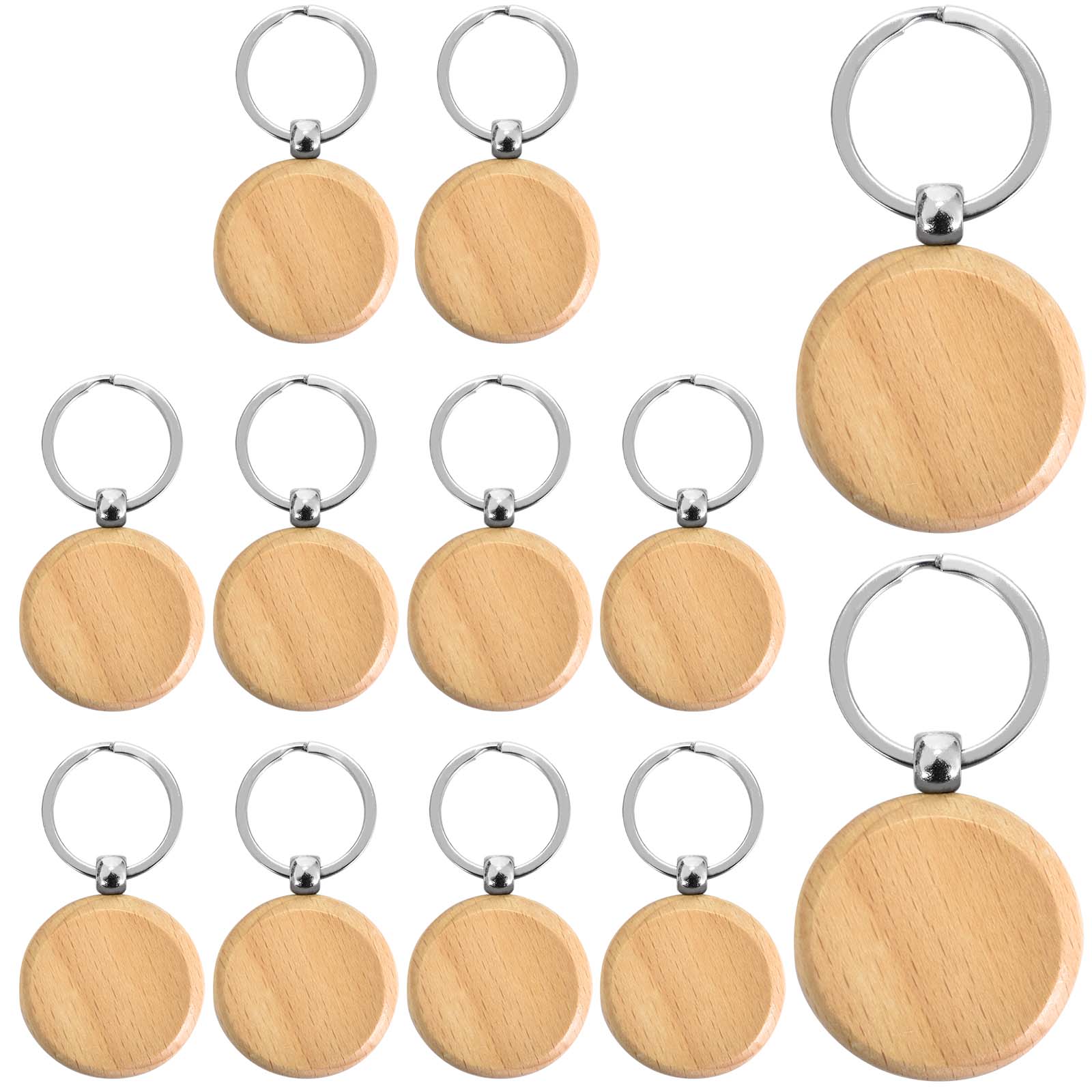 12pcs Round Wooden Key Ring | DIY Key Craft Supplies | Low Price | Free Shipping | Our Store
