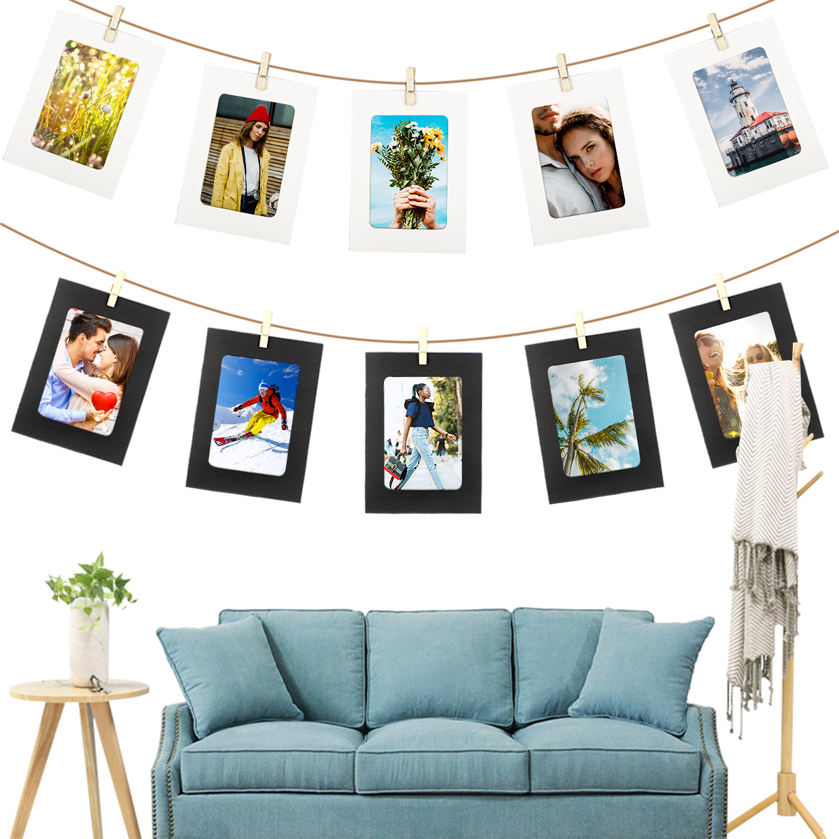 Cardboard Picture frames,Paper Picture Frames 4x6 Paper Photo Frame,Picture Frames Collage Wall Decor,Photo String with Clips,for Home,Office