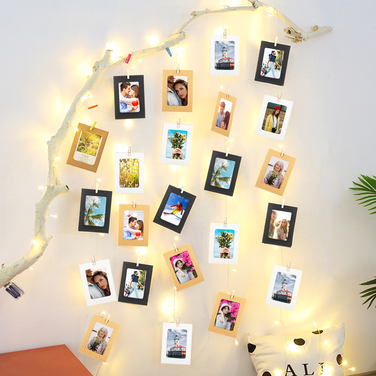 Cardboard Picture frames,Paper Picture Frames 4x6 Paper Photo Frame,Picture Frames Collage Wall Decor,Photo String with Clips,for Home,Office