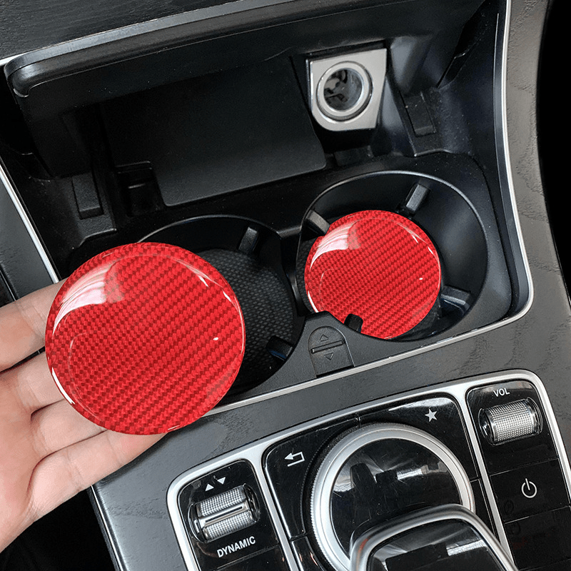 True Line Automotive Carbon Car Cup Holder Insert - Pack of 2 Car Coasters  for Cup Holders - Car Cup Holder Coaster with Highly Adhesive Backing, Cup