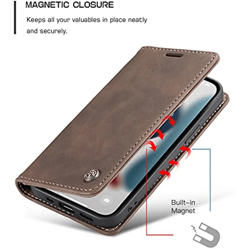 Funda de Cuero Para Iphone 13 con Tapa Magnética y Tarjetero Tipo