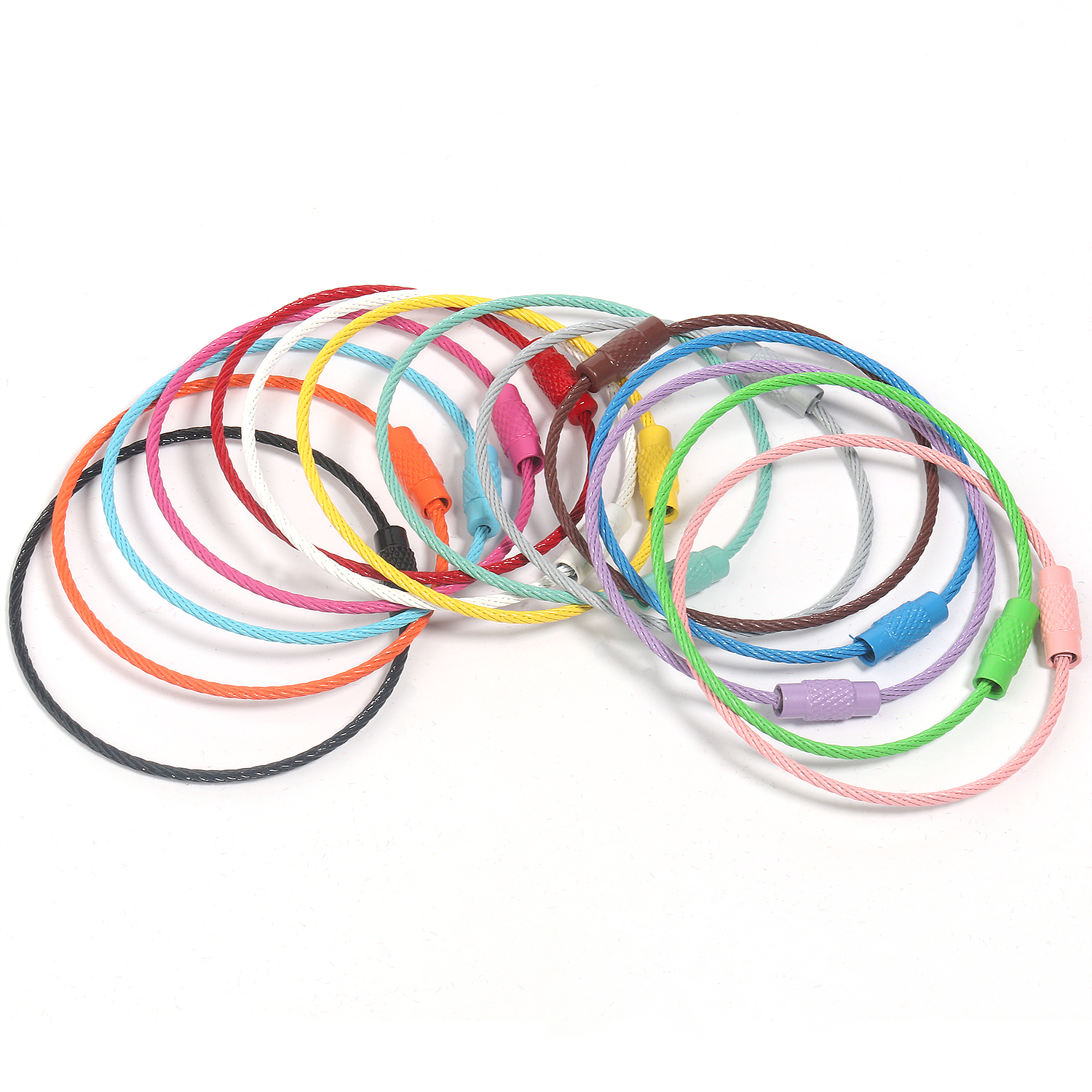 60 Pack 6" Stainless Steel Cable Keychain With Screw Lock, 2MM Wire Keychain Cable For Tags Or Dolls, Large Key Rings Loops Holder, Wire Rings For DIY Key Chains (Multicolor