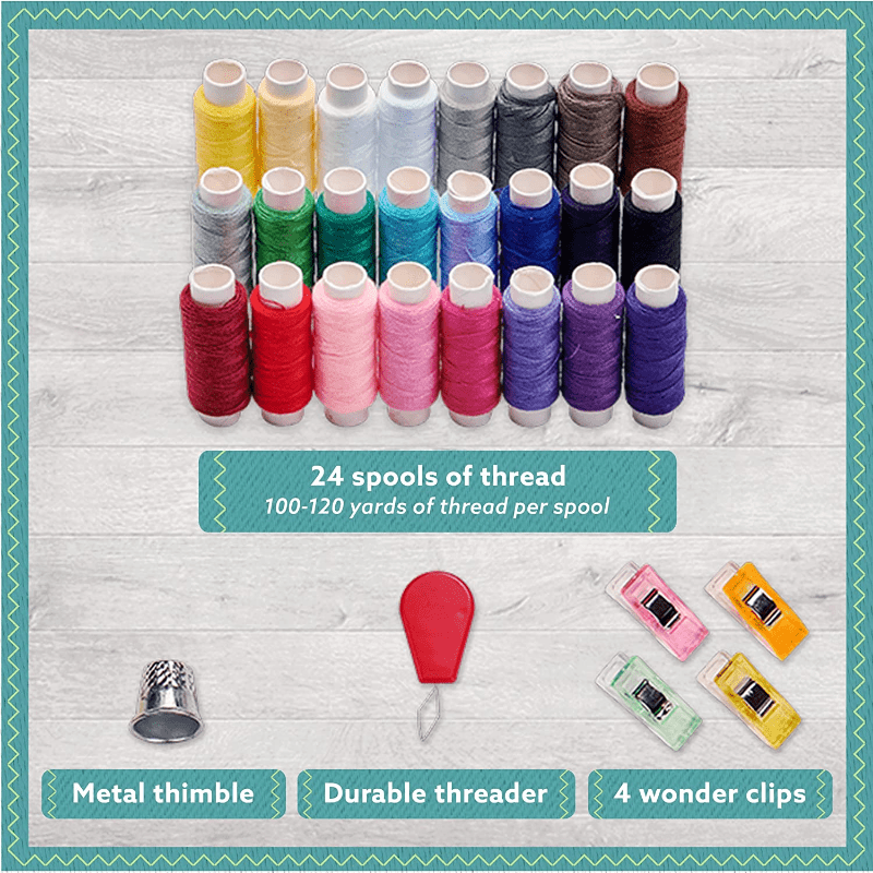 Sewing Kit for Adults and Kids - Small Beginner Set w/Multicolor Thread,  Needles, Scissors, Thimble & Clips - Sewing Accessories and Supplies 