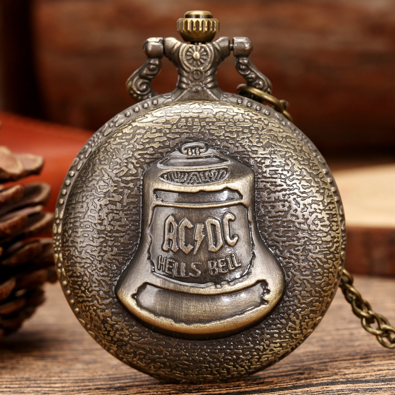 Antique Steampunk Pocket Watch - Bronze Hells Bell Pattern Quartz Watch Necklace Pendant FOB Chain Clock Gifts