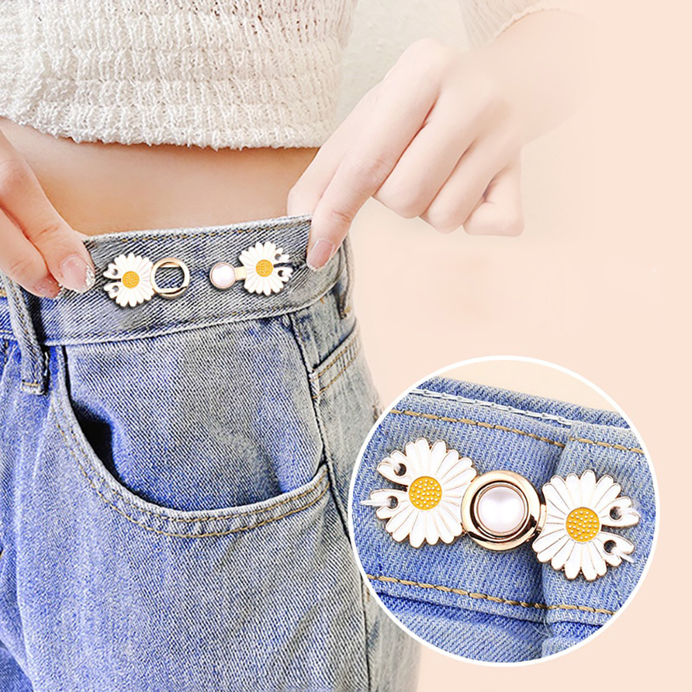 1Pair Camellia Flower Pants Button Tightener Alloy Waist Buckle Adjustable  Jean Buttons for Loose Jeans Clothing Accessories - AliExpress