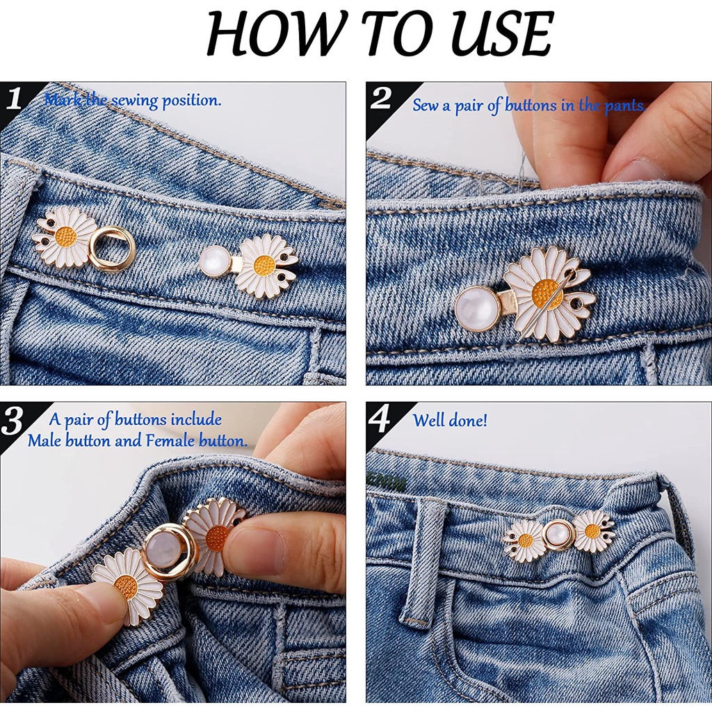  Pant Waist Tightener Jean Tightener for Waist Jeans Button  Tightener Pants Button Tightener Pant Buttons to Size Down (Bee-Daisy)